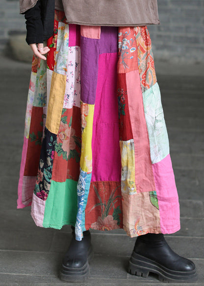 Original Rainbow Print Patchwork a Line Skirt Summer