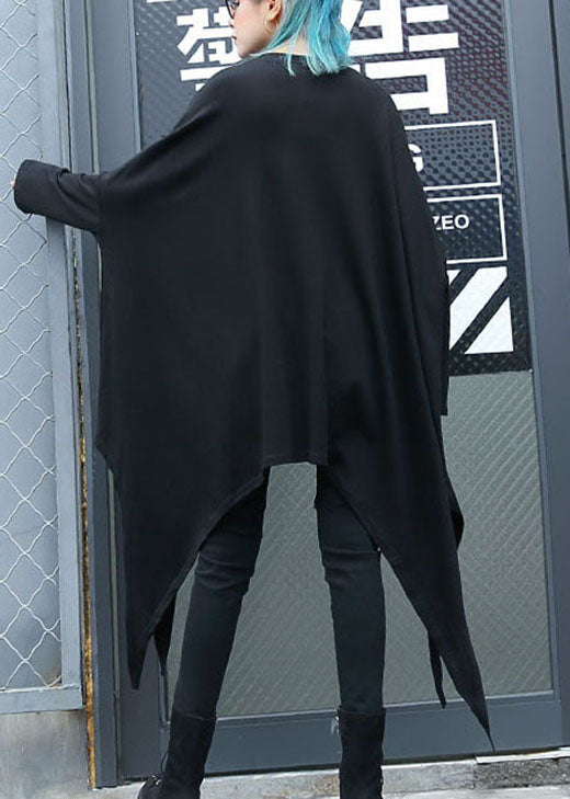 Fitted Black O-neck Asymmetrical Design Loose Fall Long Sleeve Top