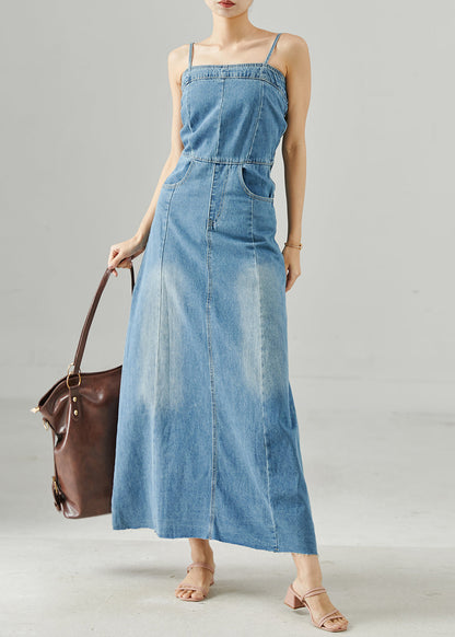 Blue Silm Fit Denim Spaghetti Strap Dress Summer