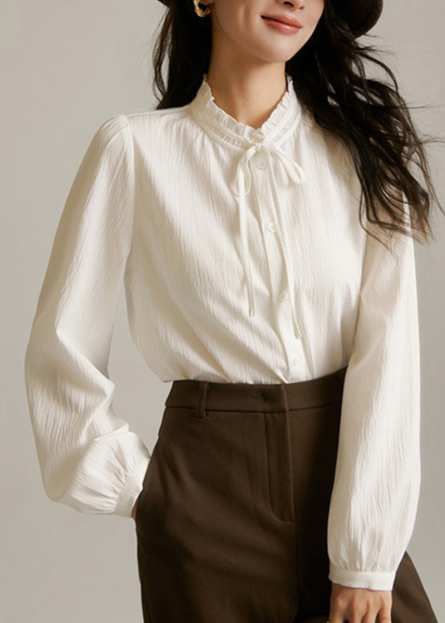 Apricot Ruffled Patchwork Button Shirt Fall