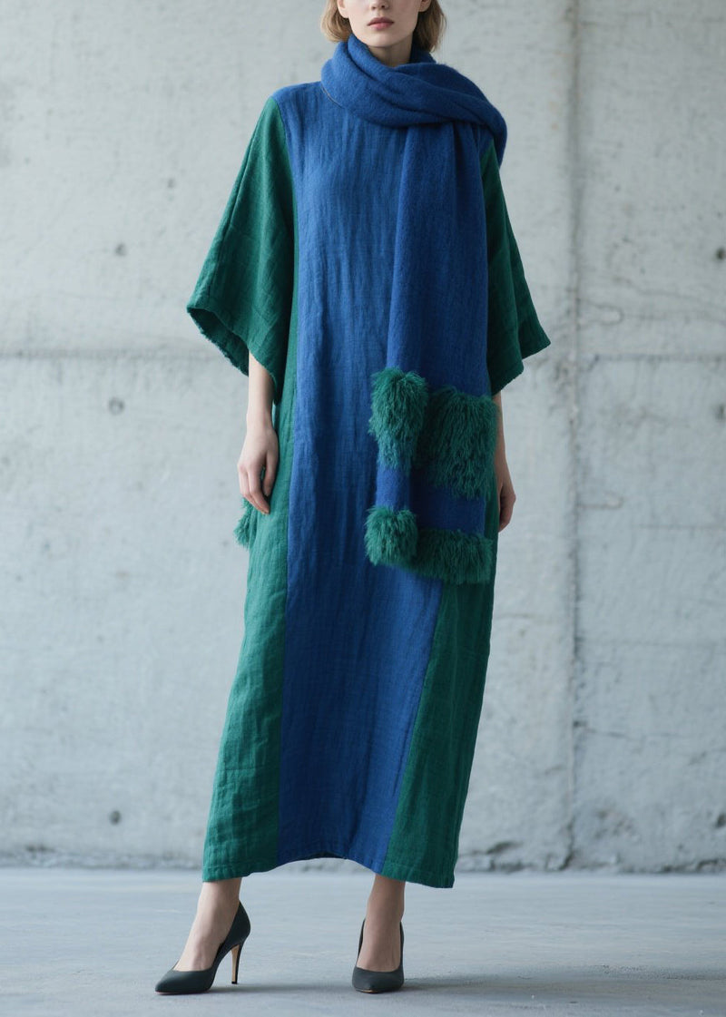 Colorblock Patchwork Cotton Long Dress Fall