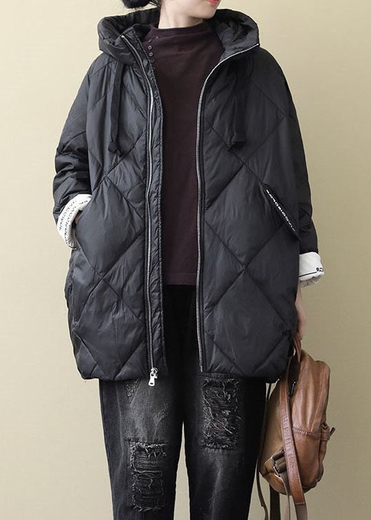 Black Long Puffer Jackets Winter Warm Cotton Blend Coats