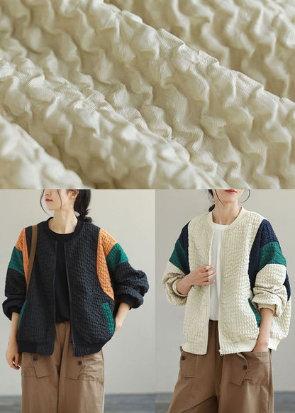 Street Beige Patchwork Zippered Fall Coat