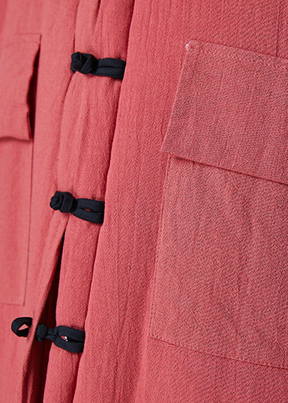 Brick Red Oversized Pockets Fine Cotton Filled Witner Coats