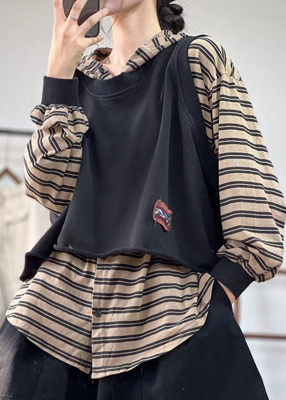 Stylish Black O-neck Oversized Applique Cotton Vest Tops Spring