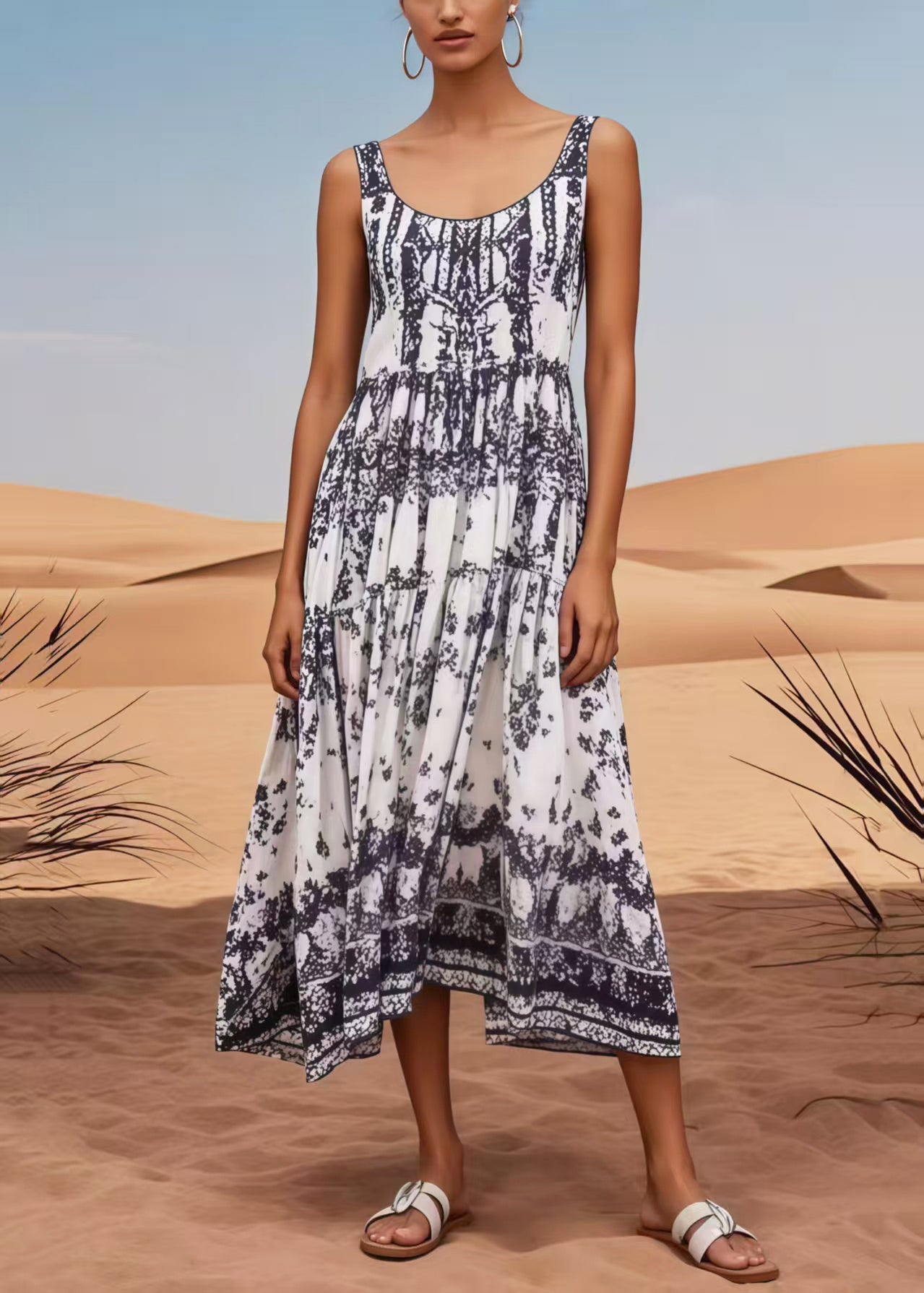 White Oversized Print Cotton Sundress Summer