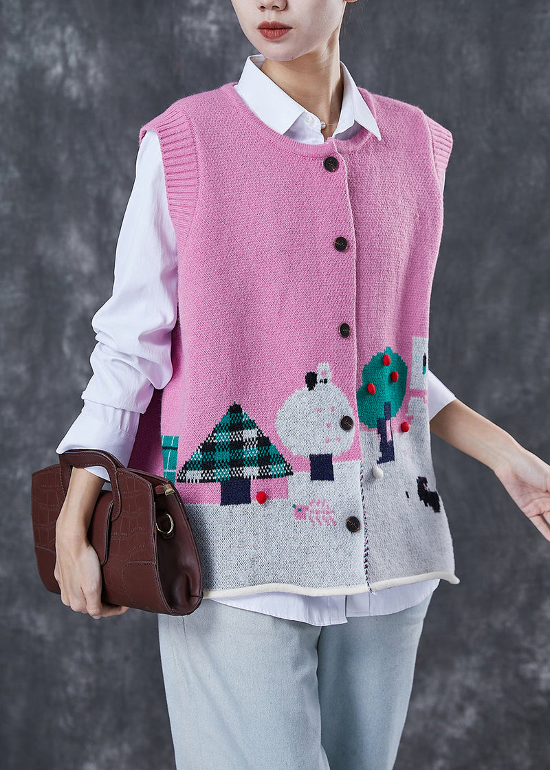 Rose Cartoon Jacquard Knit Sets 2 Pieces Fuzzy Ball Decorated Spring