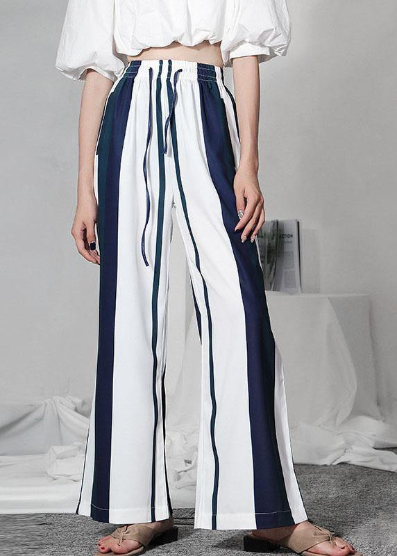 White Striped Pockets Wide Leg Pants