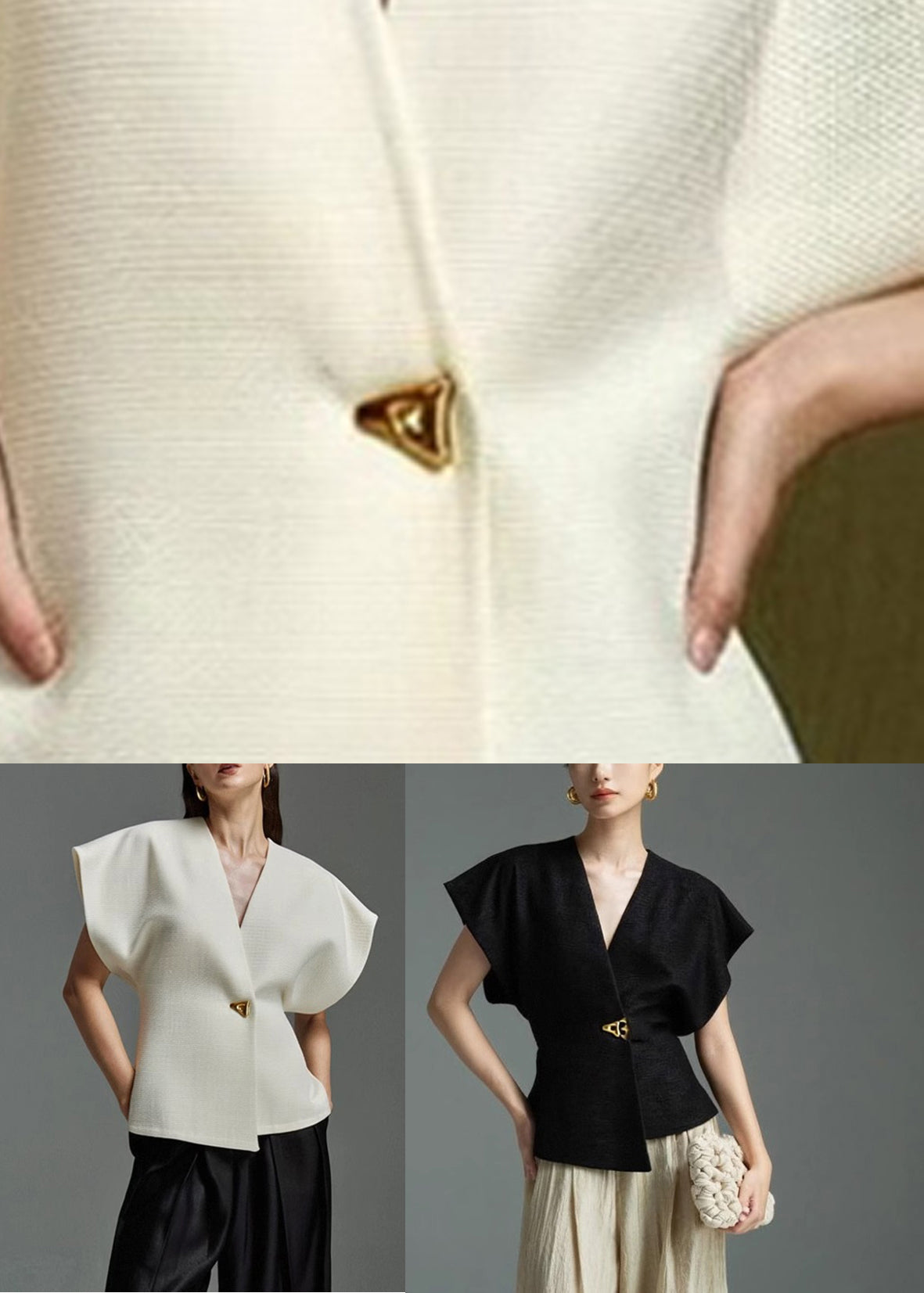 White V Neck Button Top Summer
