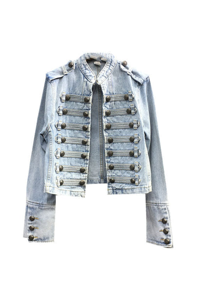 Light Blue Stand Collar Patchwork Button Jacket Fall