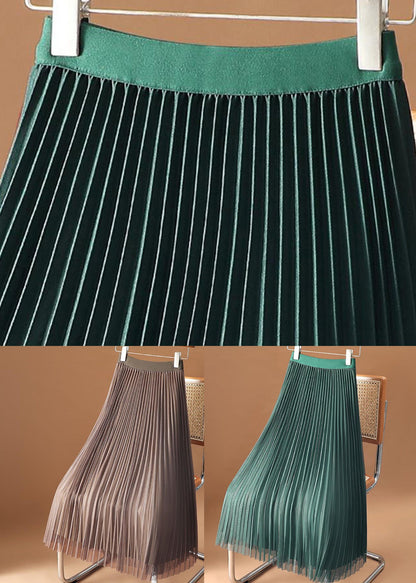 Chocolate Elastic Waist Velour Tulle Pleated Skirts Spring