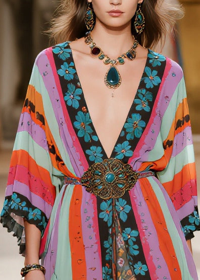 Colorblock Print Side Open Chiffon Party Dress Summer