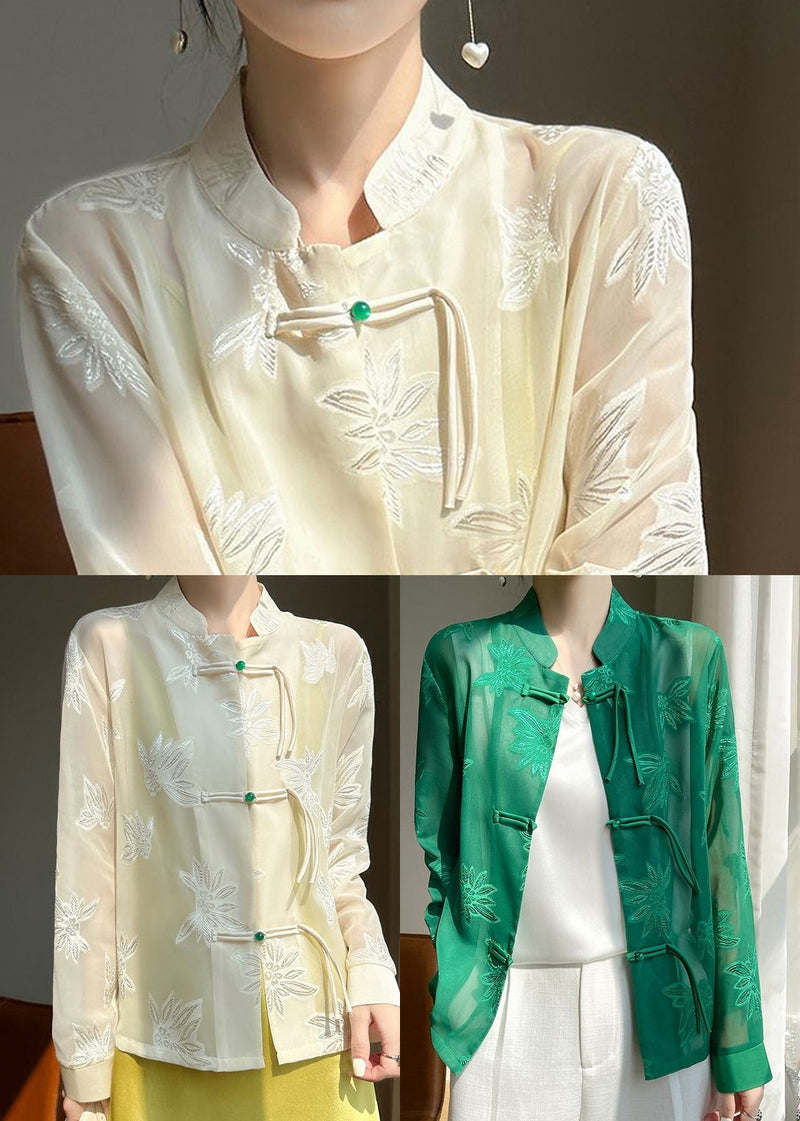 Fine Beige Tasseled Jacquard Tulle Upf 50+ Shirt Fall