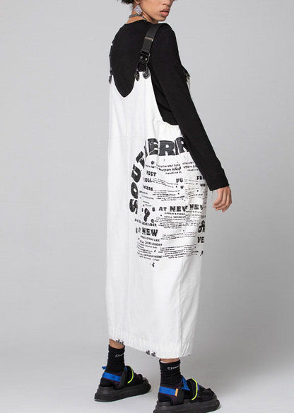 White Graphic Denim Drawstring Dresses Spring