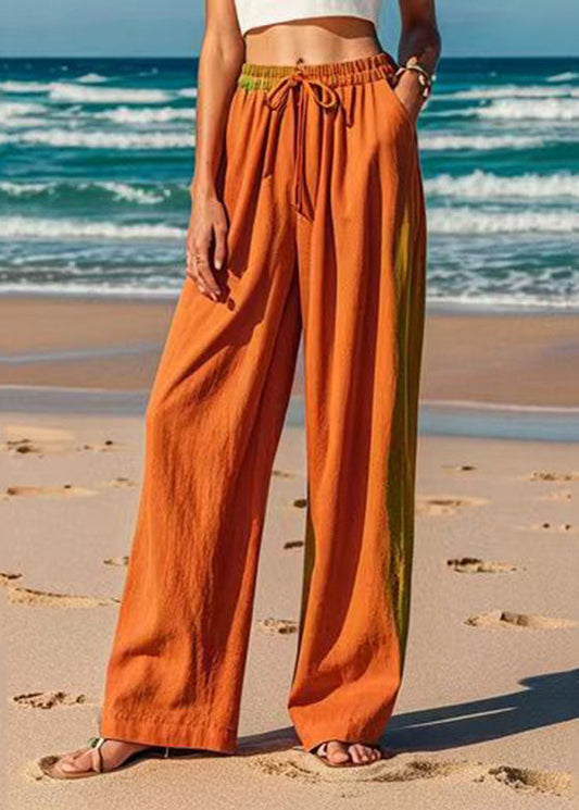 Orange Tie Dye Elastic Waist Straight Pants