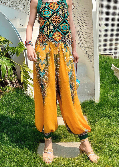 Yellow High Waist Print Lantern Pants Spring