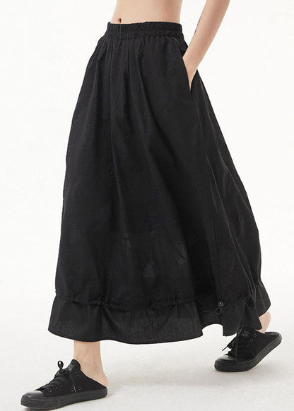 Black Elastic Waist Patchwork Skirt Spring