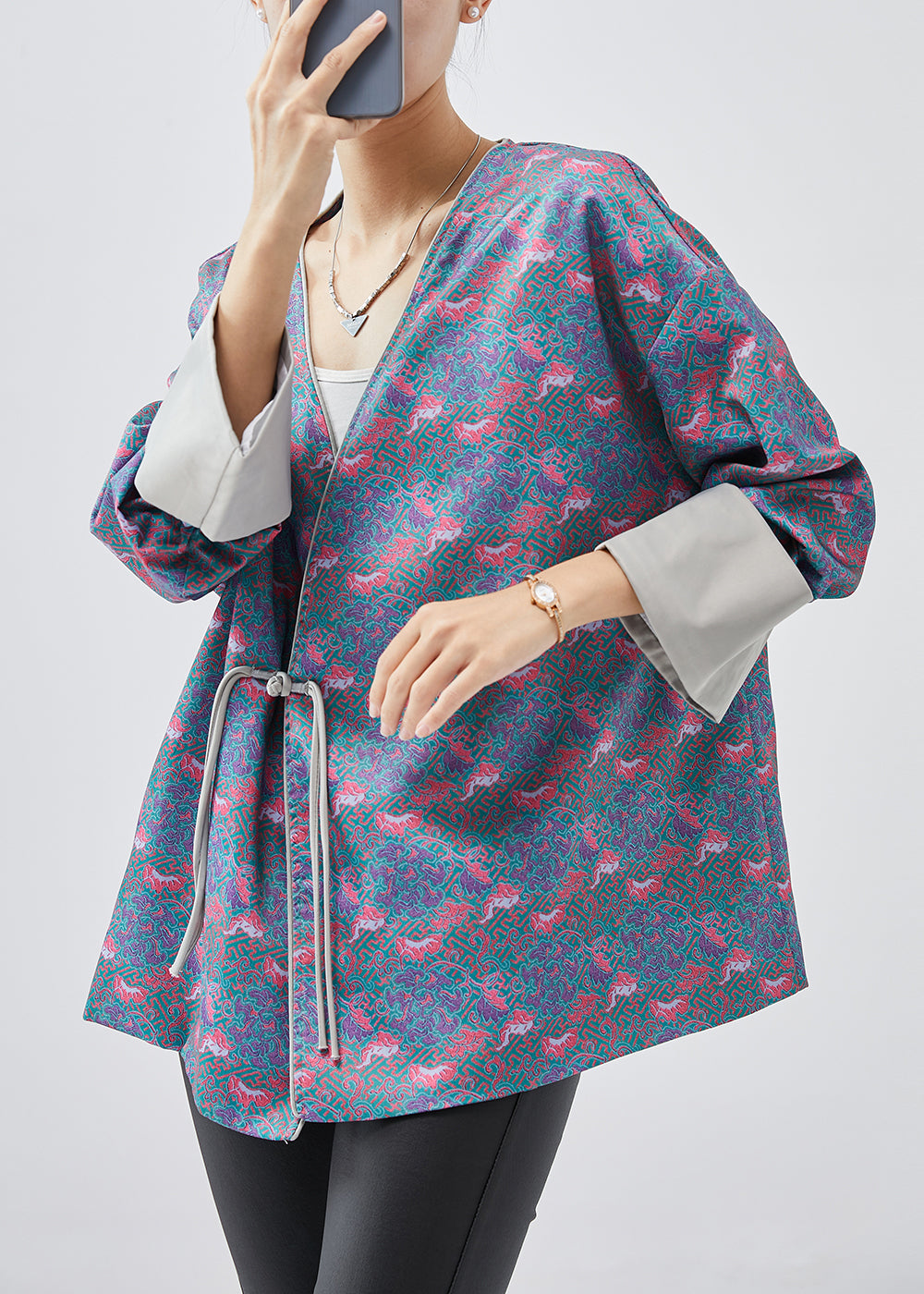 Blue Print Chinese Button Silk Jackets Spring