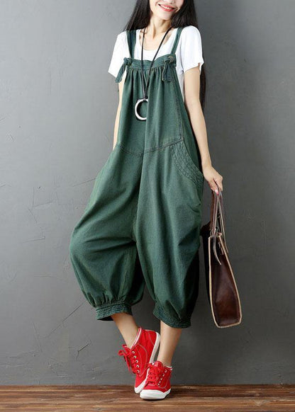 Blue Pockets Button Fall Cotton Romper