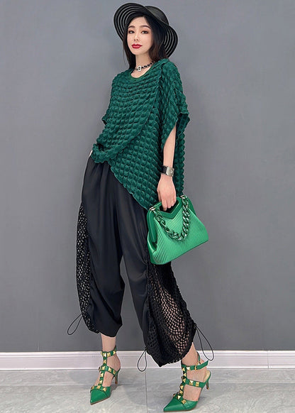 Green Asymmetrical Design Hollow Out Top and Crop Pant Two Piece Set Outfits Summer