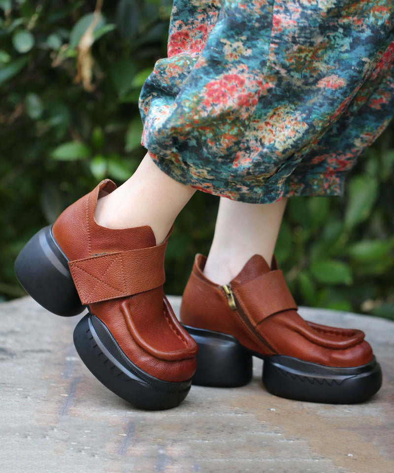 Handmade Brown Cowhide Leather Loafers for Splicing Loafers Boots