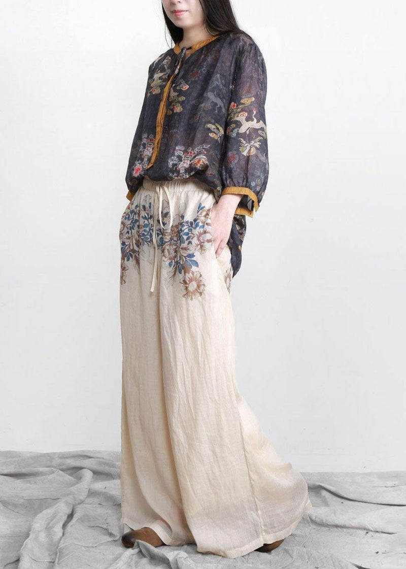 Nude Print Elastic Waist Linen Pants