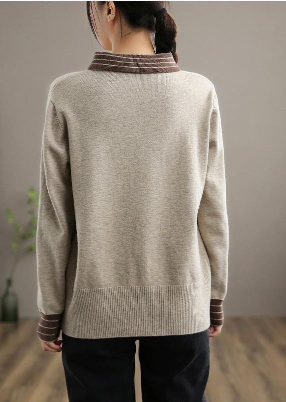 Nude Knit Tops Clothing Lapel Patchwork Knit Top Silhouette