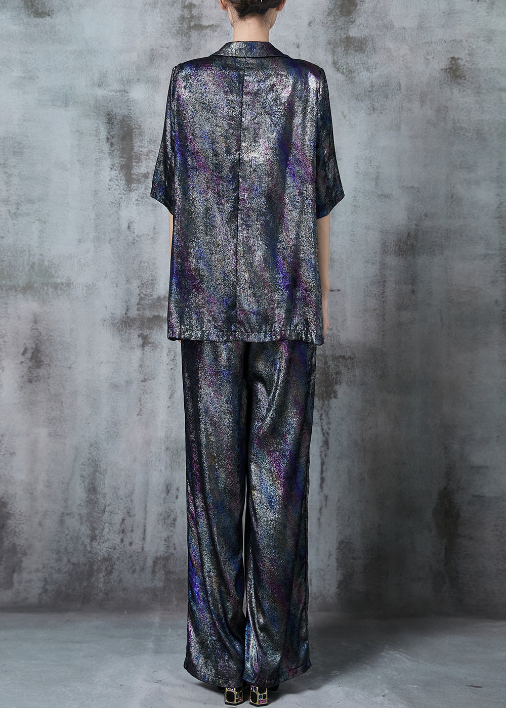 Dark Grey Notched Tie Dye Silk Two Pieces Set Summer