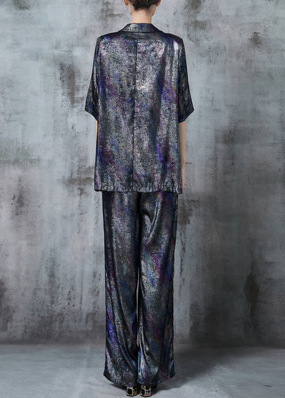 Dark Grey Notched Tie Dye Silk Two Pieces Set Summer