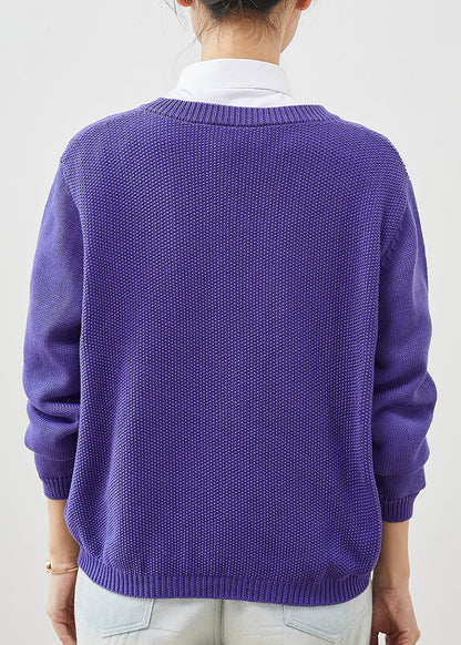 Purple Embroidered Knit Cardigans Spring