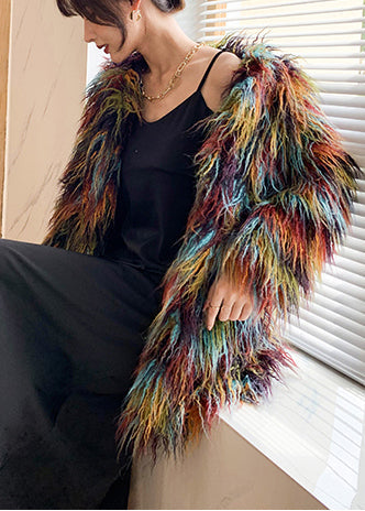 Multicolour Oversized Warm Fuzzy Fur Fluffy Coat Winter