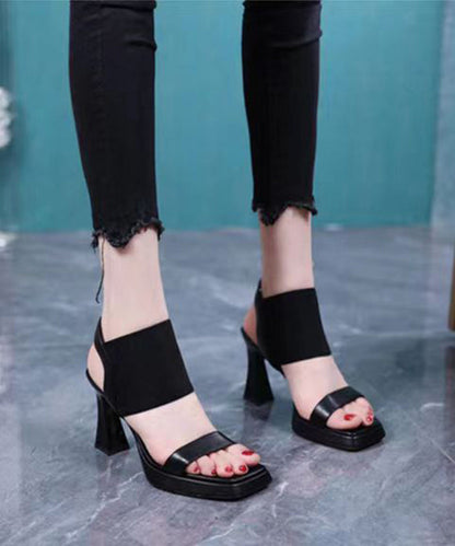 Black Chunky Splicing Peep Toe High Heel Sandals