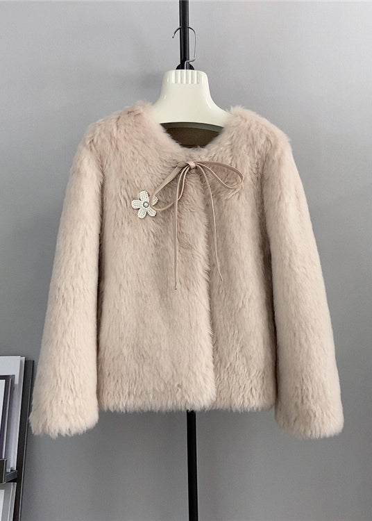 Unique Blue O Neck Bow Decorated Wool Jacket Winter