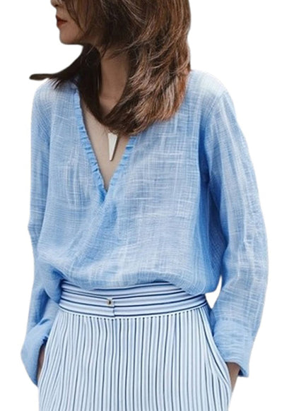 Blue V Neck Shirt Fall