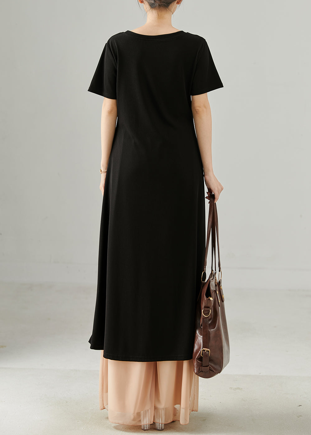 Black Side Open Long Tops and Chiffon Straight Pants Two Piece Set Summer