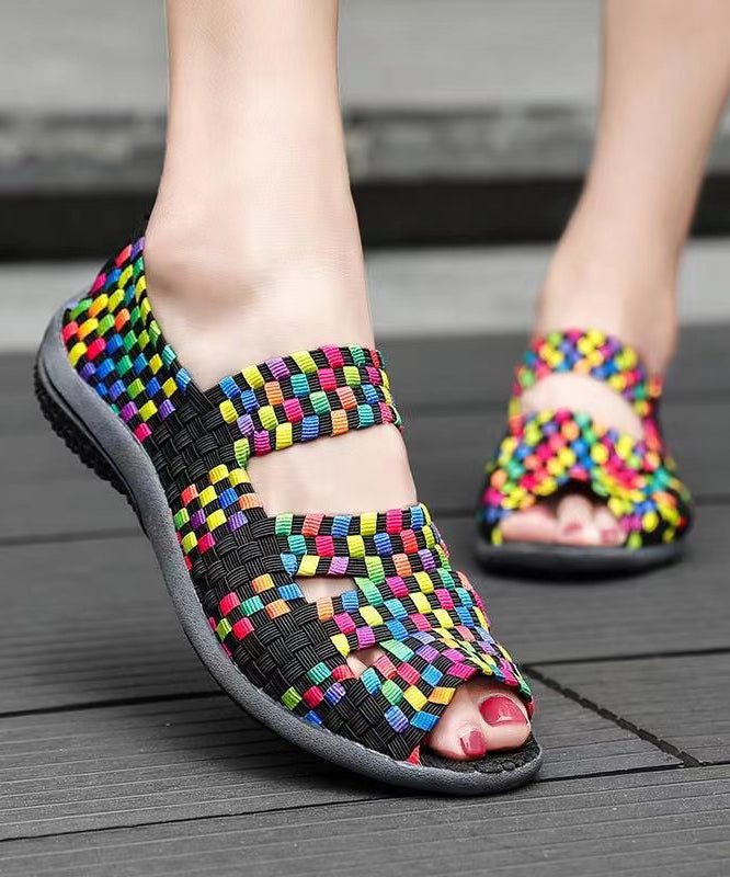 Knit Fabric Flat Shoes for Purple Splicing Peep Toe