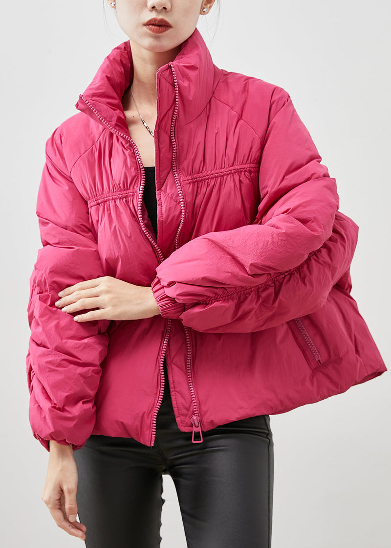 Rose Zip Up Wrinkled Duck Down Down Coat Winter