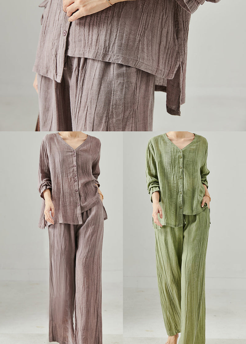 Purple Asymmetrical Wrinkled Linen Two Pieces Set Summer