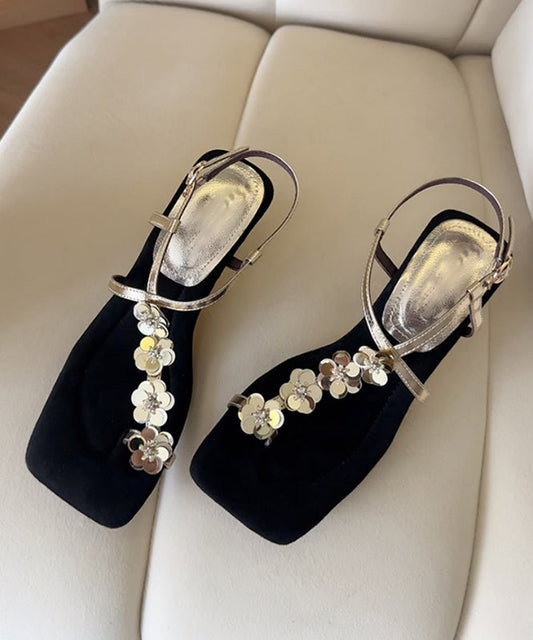 French Gold Faux Leather Wedge Heels Sandals