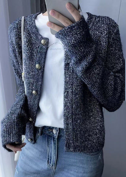 Grey O Neck Button Cozy Wool Knit Cardigans Fall
