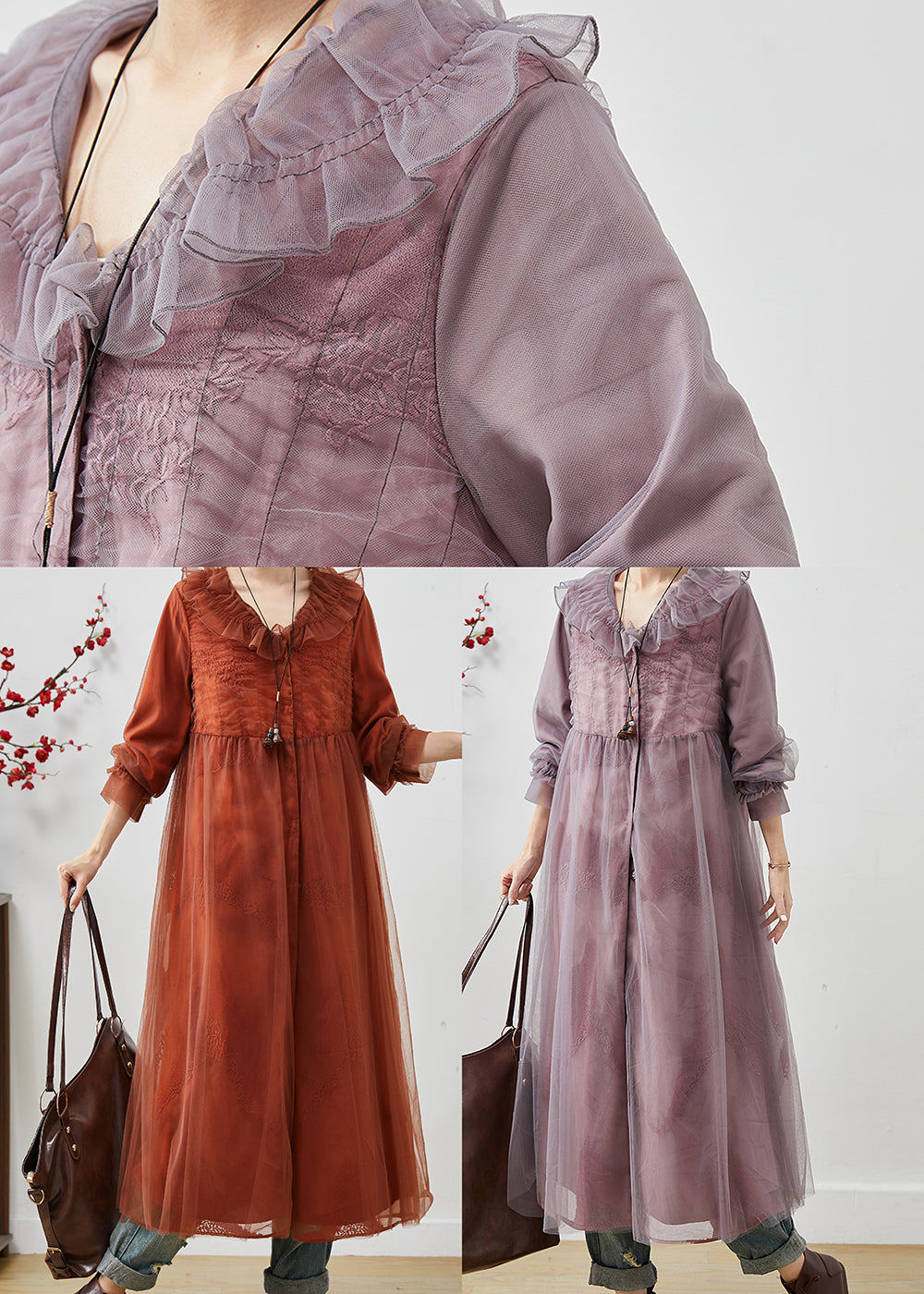Purple Oversized Organza Maxi Dress Print Spring