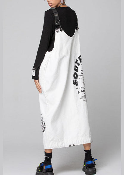 White Graphic Denim Drawstring Dresses Spring