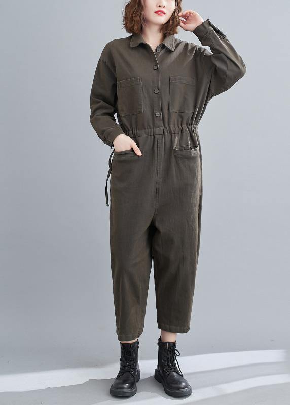 Gray Green Pant Unique Spring Lapel Patchwork Jumpsuit Pants