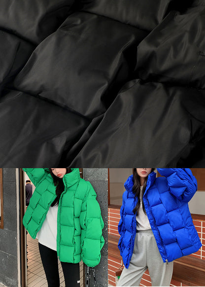 French Green Stand Collar Thick Fine Cotton Filled Puffer Jacket Winter