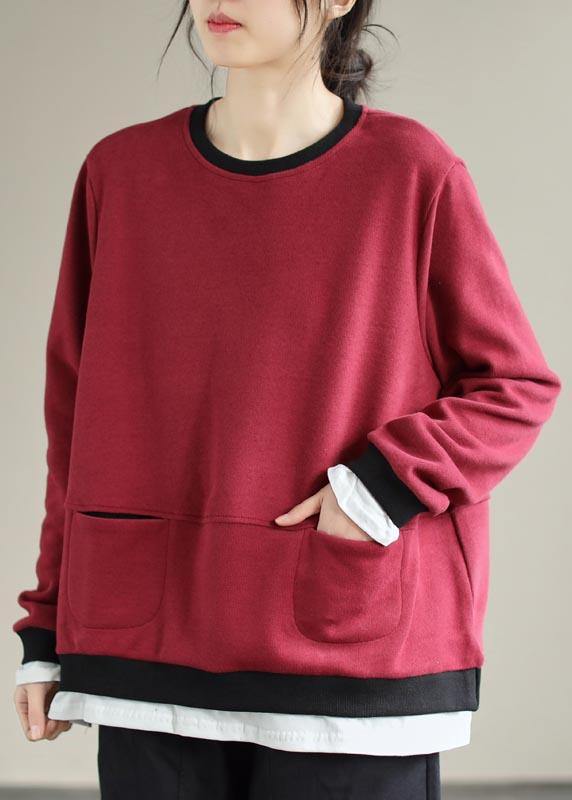 Red Clothes for O Neck False Two Pieces Silhouette Spring Blouse