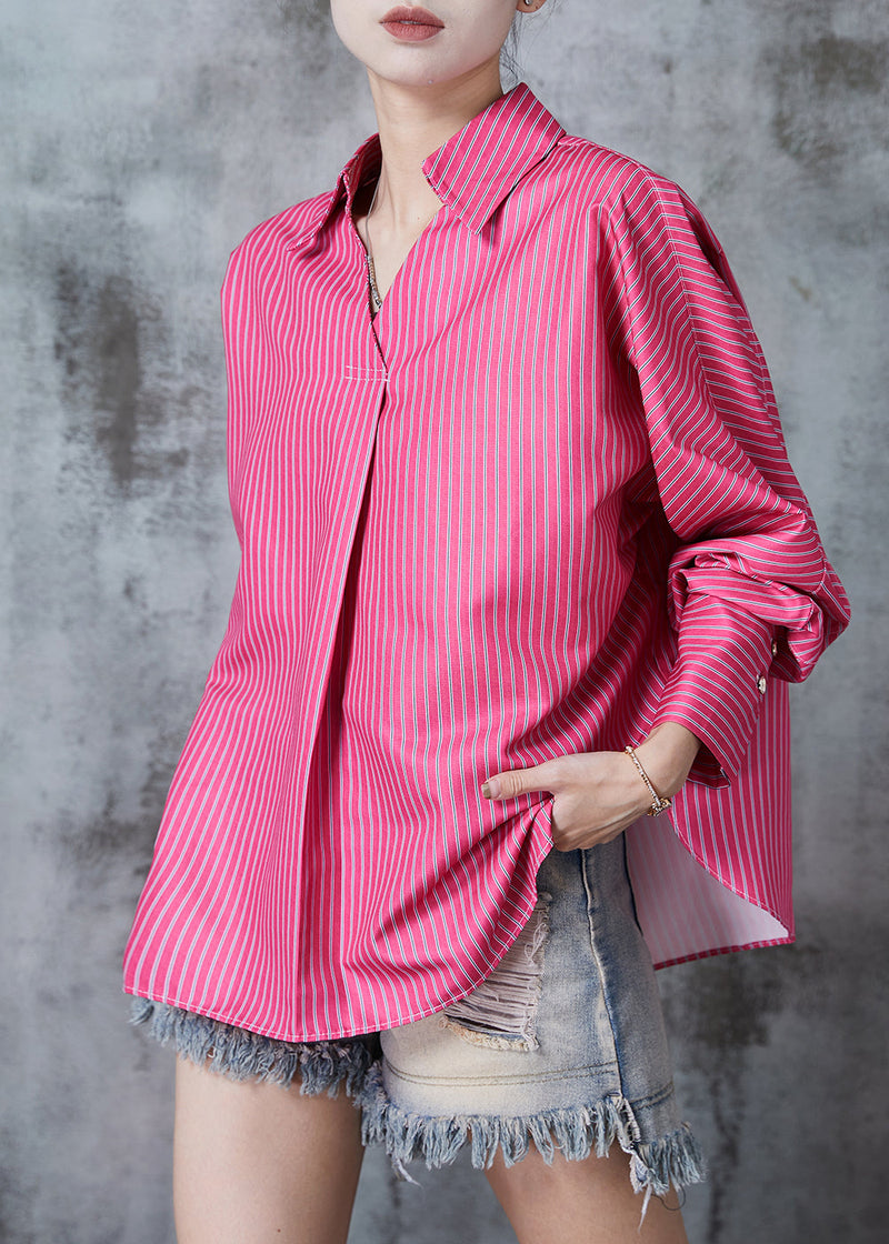 Rose Peter Pan Collar Striped Cotton Shirts Fall