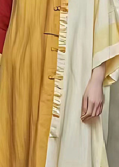 Yellow Oversized Patchwork Linen Shirt Dress Summer