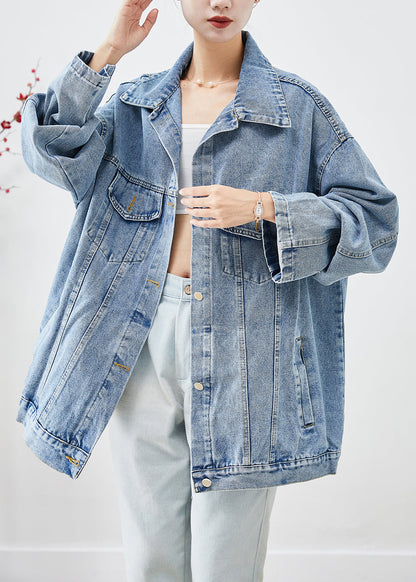 Blue Oversized Applique Denim Jacket Fall