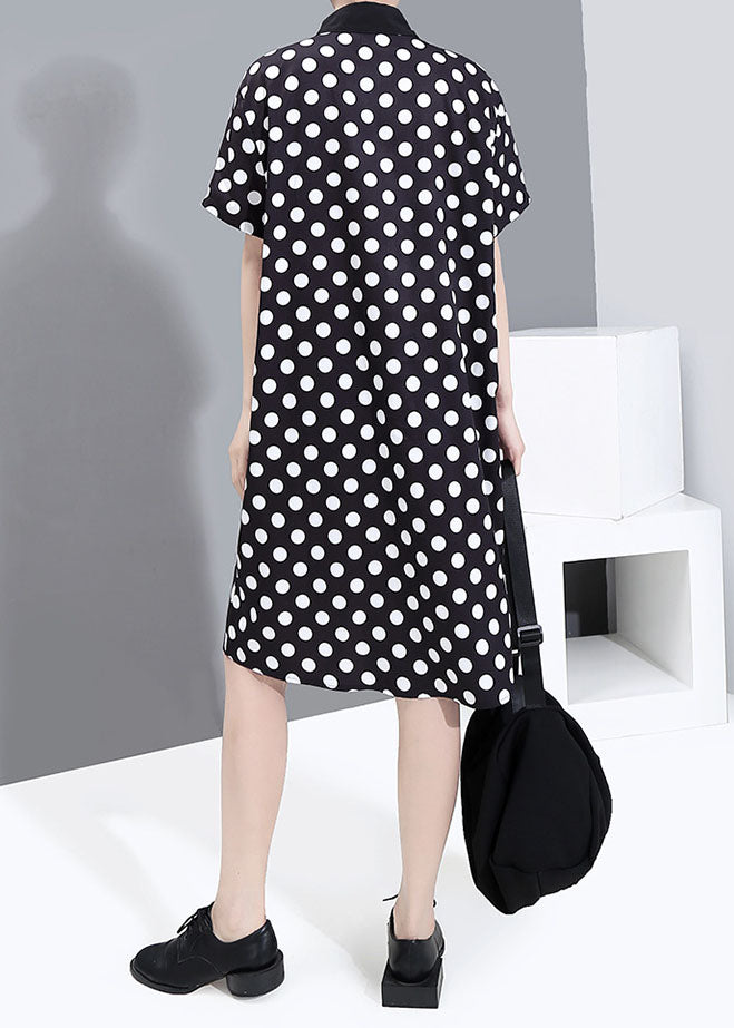 Black Button Peter Pan Collar Striped Dot Patchwork Shirt Dresses Spring