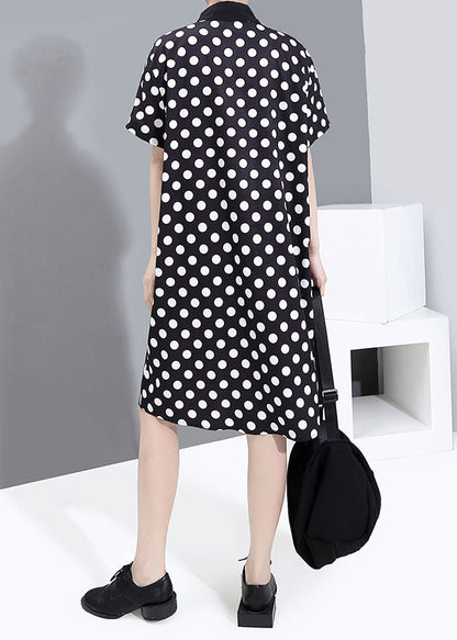 Black Button Peter Pan Collar Striped Dot Patchwork Shirt Dresses Spring